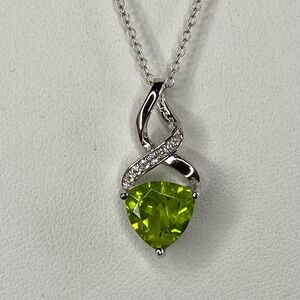 Trillion Manchurian Peridot & White‎ Zircon Sterling Silver Pendant Necklace New